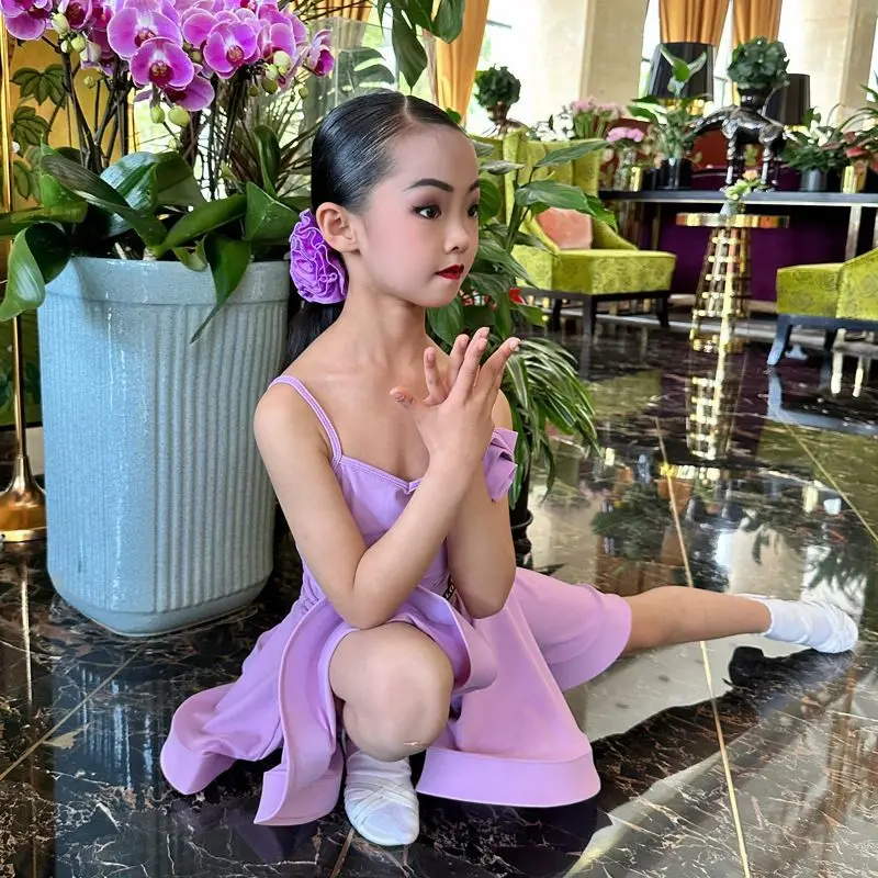 فستان مسابقة الرقص اللاتيني للفتيات فساتين الرقص لأداء الأطفال مرحلة تشاتشا تانجو رومبا سامبا ملابس الرقص اللاتينية