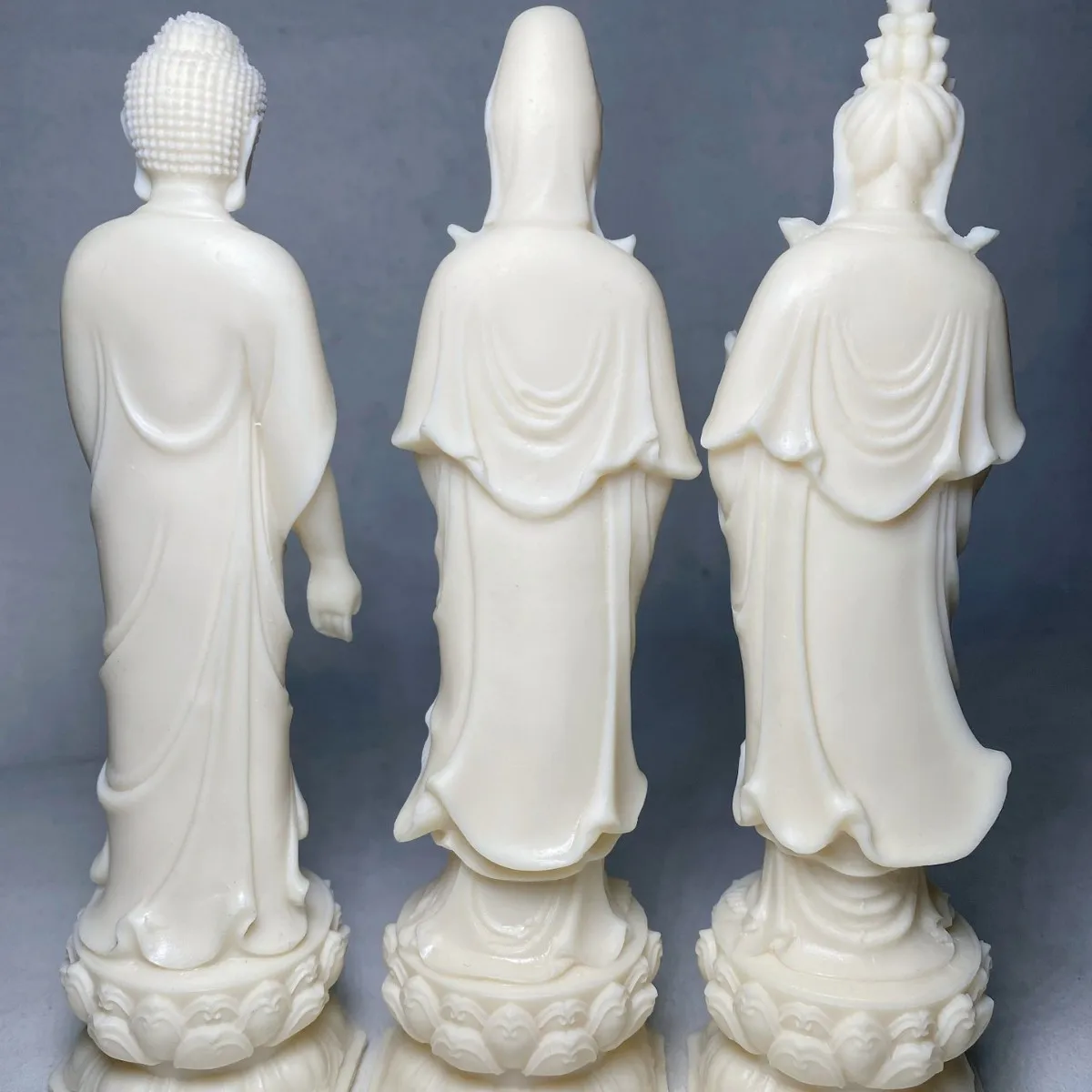 Ivory Nut Carved Three Saints of West Figurine Sakyamuni Amitabha Mahasthamaprapta Guanyin Buddha Statue Craft Ornament