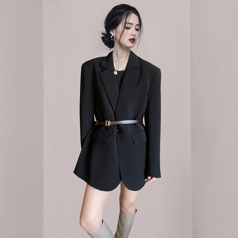 Luxury 2023 New Office Ladies Long Sleeve Single Button Oversized Tailored Coat Korean Black Coat Women Blazers Outwear