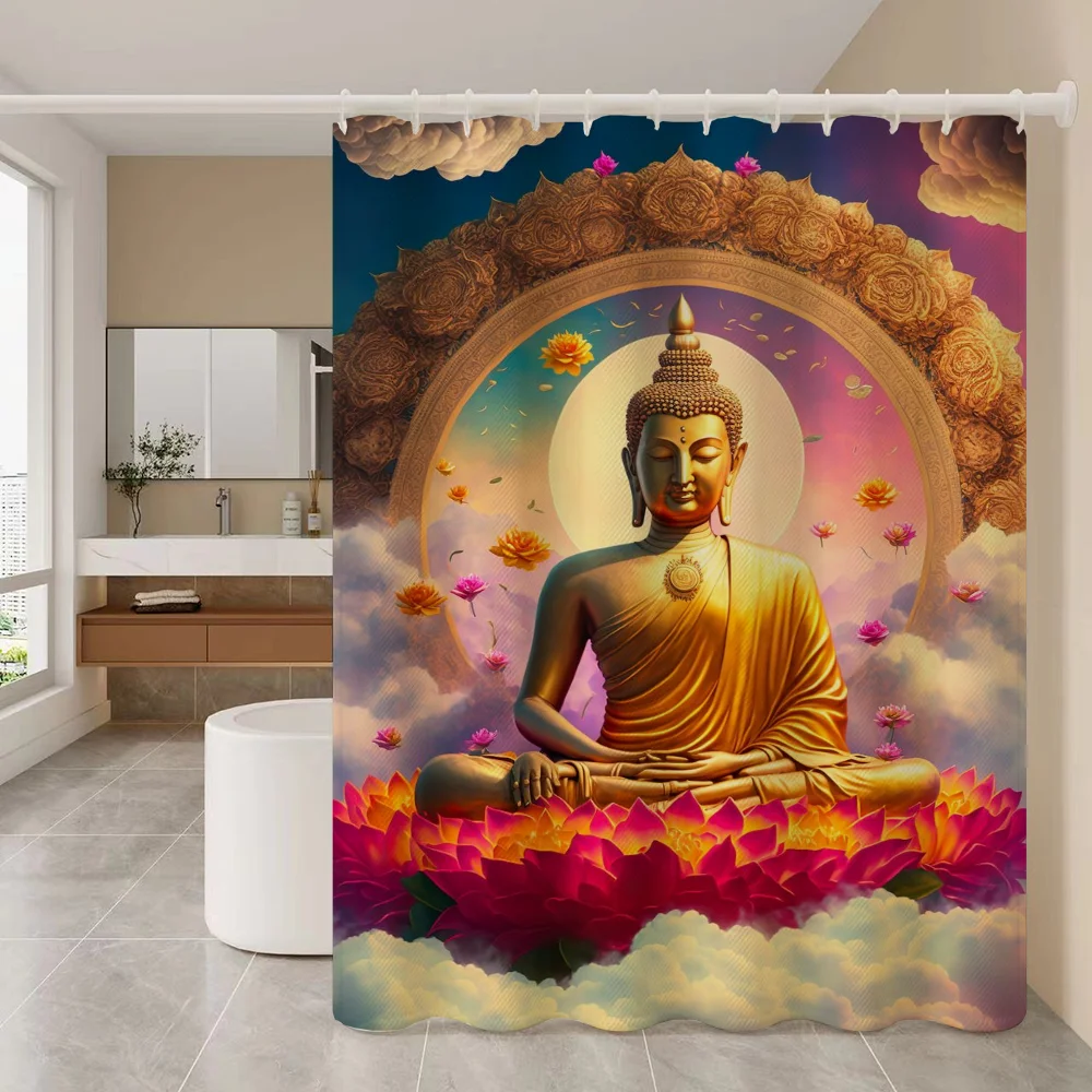 Waterproof Shower Curtain Indian Buddha Bathroom Curtains Accessories Bath Fabric Set the Anti-mold Opaque Washable 180x200 Home