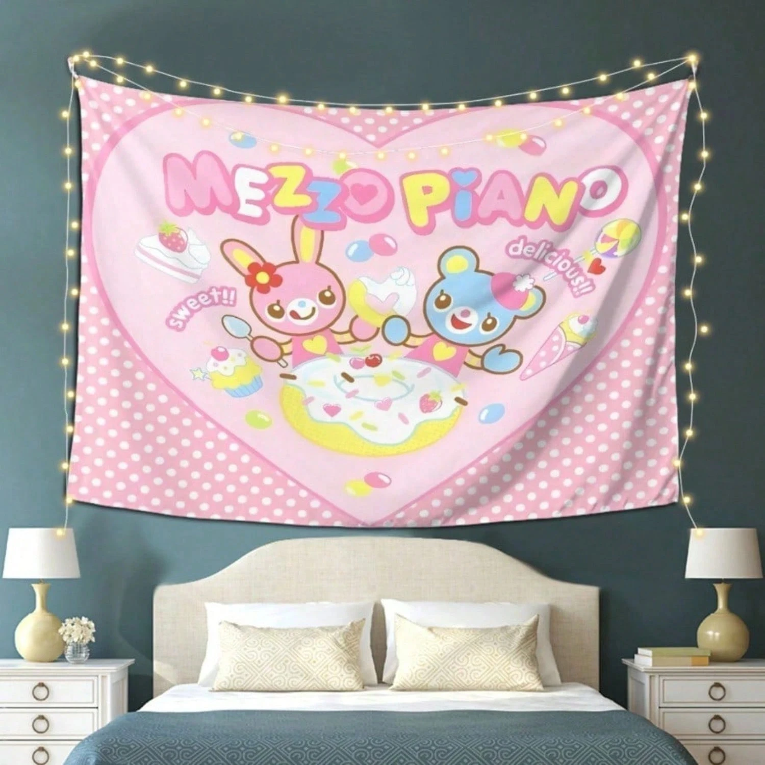 1pc Kawaii Wall Hanging, Premium Polyester 2D Flat Print, Pastel Decorative Tapestry for Bedroom & Nursery,  Gift for Kawaii Lov