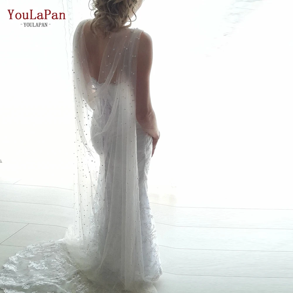 YouLaPan G41 Bridal Bolero Pearls Cape scialle da sposa con perle 3M Long Evening Cape Simplicity Bride Cape Big SizeTop Bride fai da te