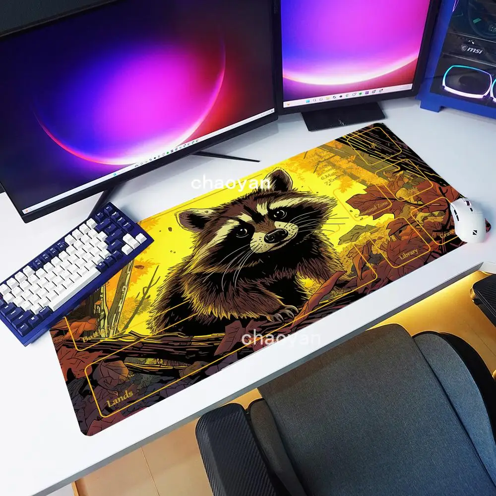 

Cute raccoon and maple leaf-patterned game mouse pad rubber anti-slip washable computer accessory Mouse Pad