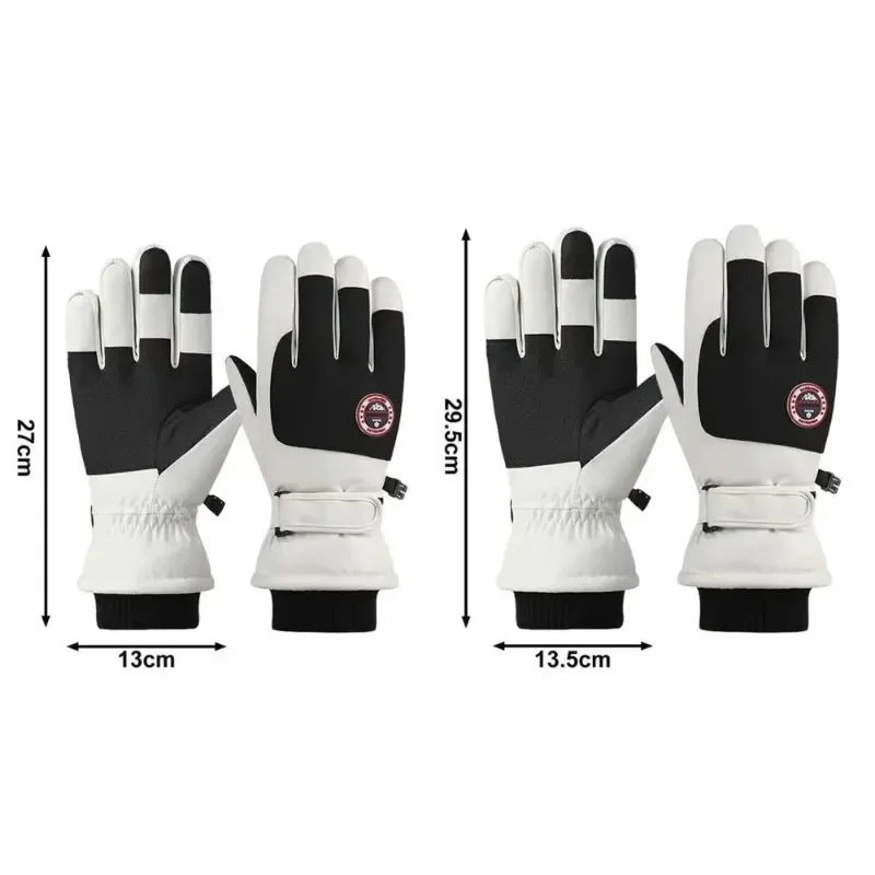 1 Pair Ski Gloves With Adjustable Fastener Tape Water-Resistant Windproof Thick Winter Warm Touch Screen Gloves