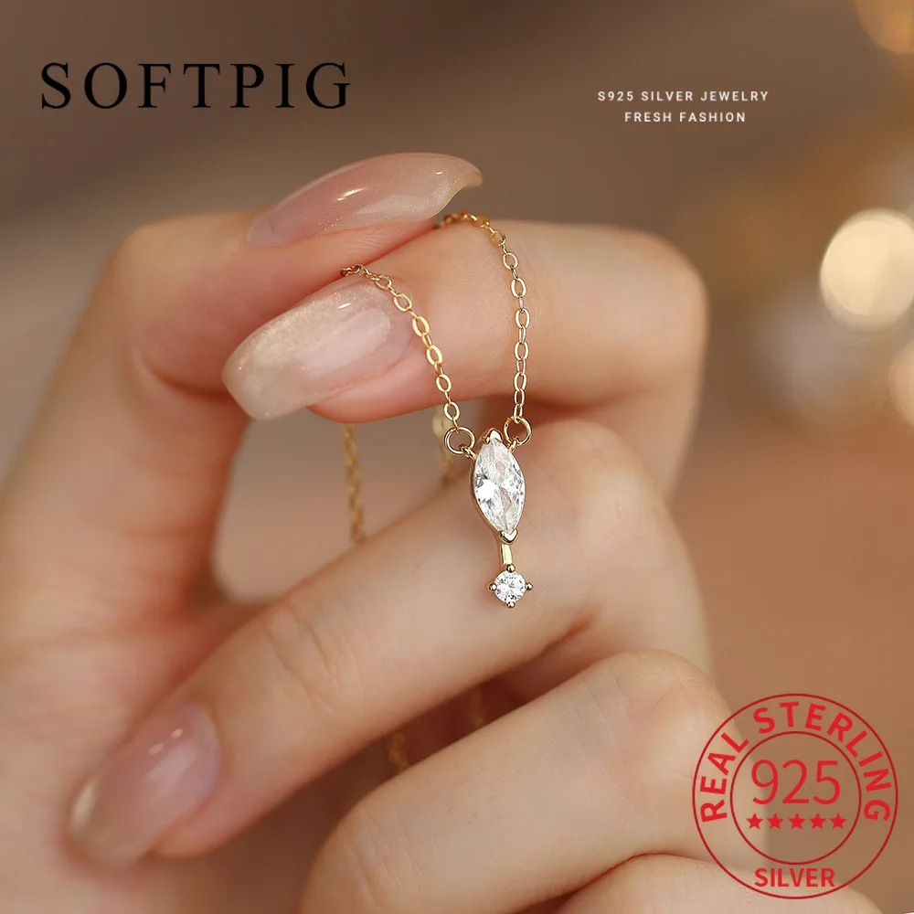 

SOFTPIG Real 925 Sterling Silver Horse Eye Zircon Pendant Choker Necklace for Women Trendy Fine Jewelry Minimalist Accessories