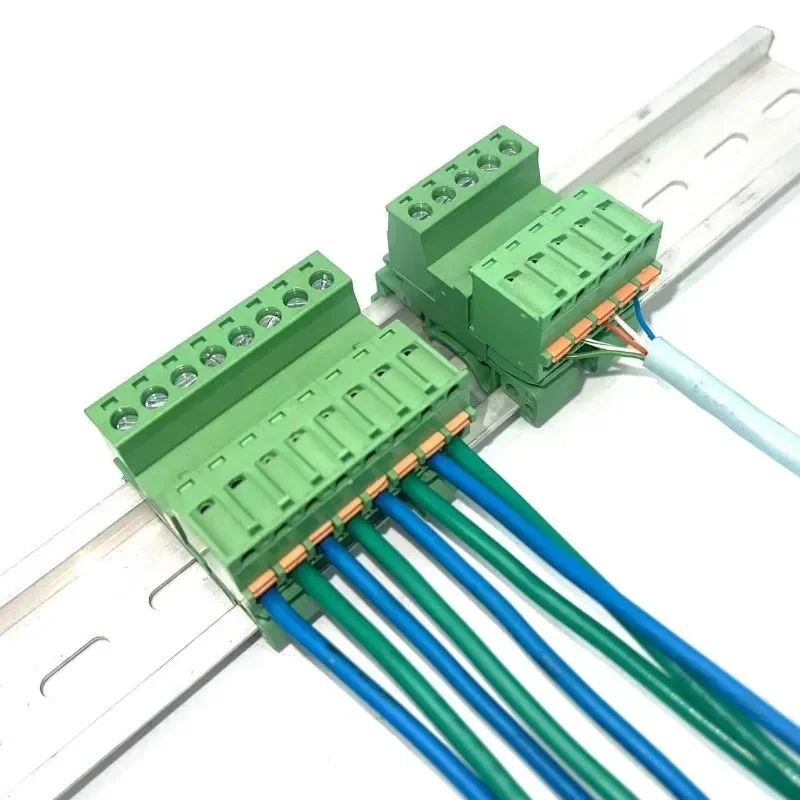 5sets 2EDG-UKR-5.08mm 2p-16pin DIN rail terminal block with KD spring head mounting 15 35mm rail solder-free male and female
