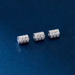 1pc/lot 925 Sterling Silver Full Zircon Shiny Cylinder Loose Beads 5.5x4mm Exquisite S925 Silver Beads Spacer Charms DIY Jewelry