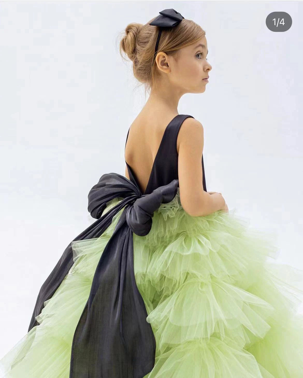 Robe de demoiselle d'honneur bouffante verte pour mariage, tulle superposé à dos en V avec nœud, anniversaire d'enfants, Rhde princesse de première communion, quel que soit