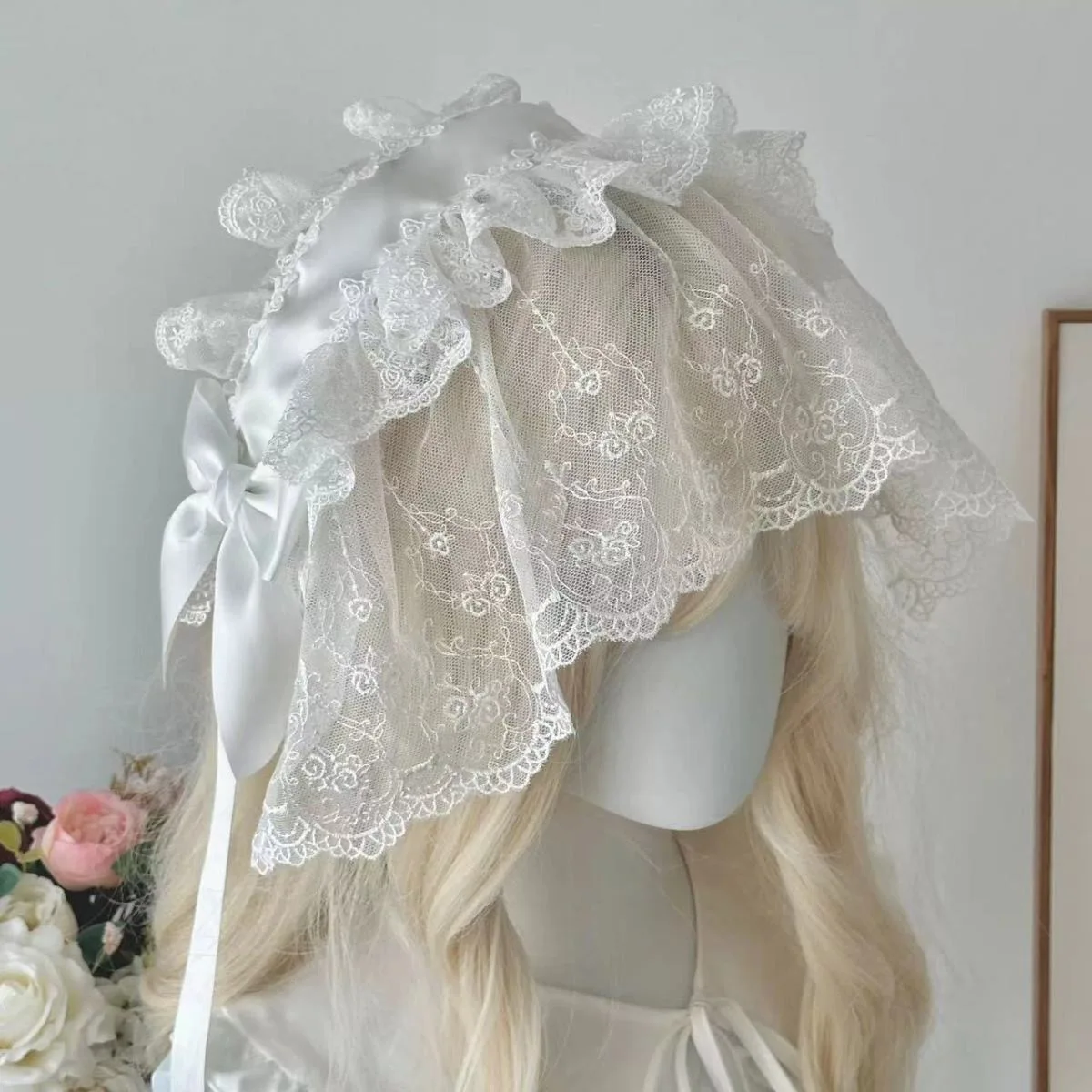 Handgemaakte gotische Lolita hoofdband zwart/witte sluier accessoire Vintage elegante boog Lolita dagelijkse mode collocatie vrouwen hoofddeksels