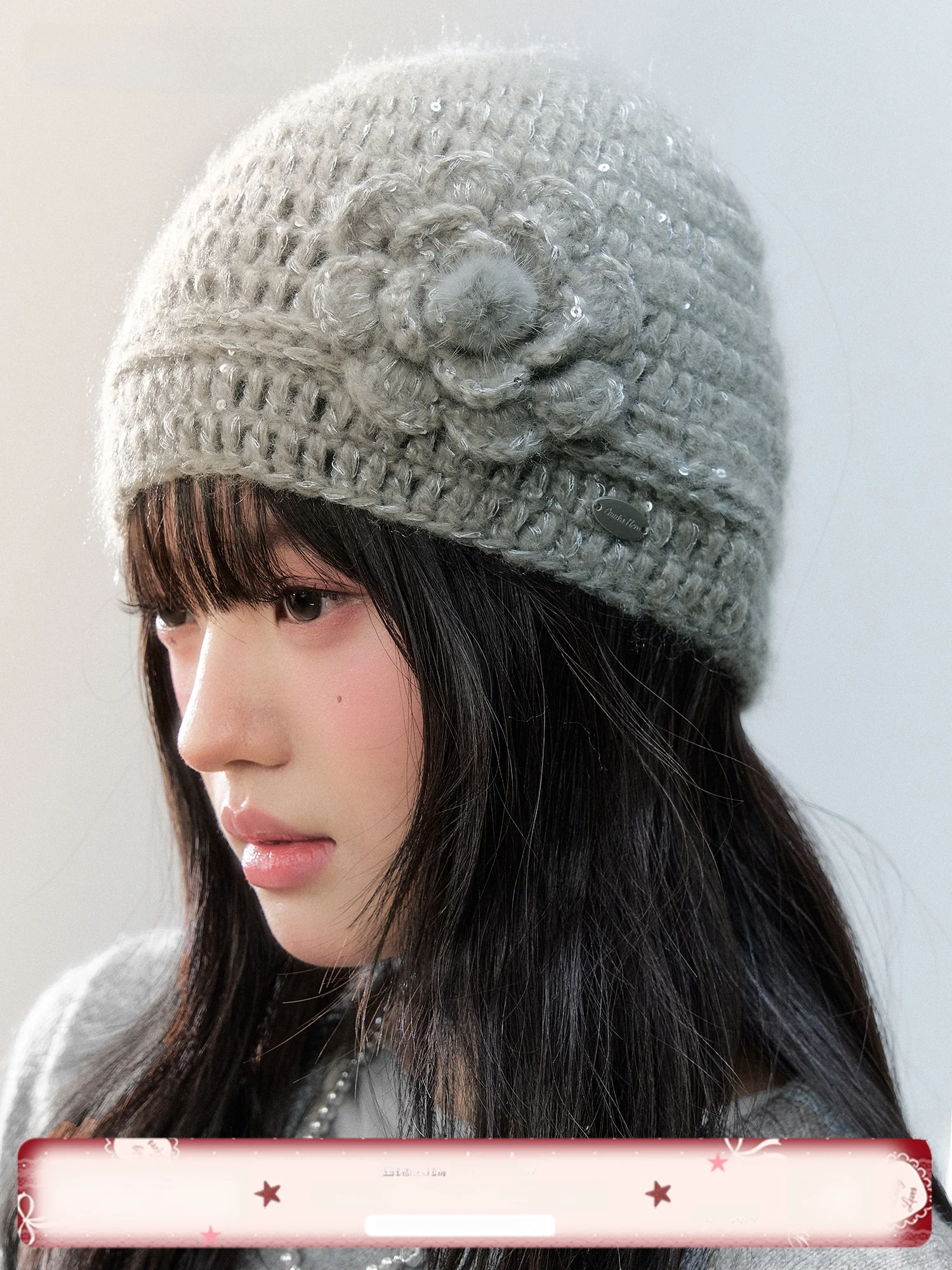 Guukahero Handmade Knitted Hat with 3D Flower Design for Women Warm Ear Protection Autumn Winter Fashionable All-Match Wool Cap