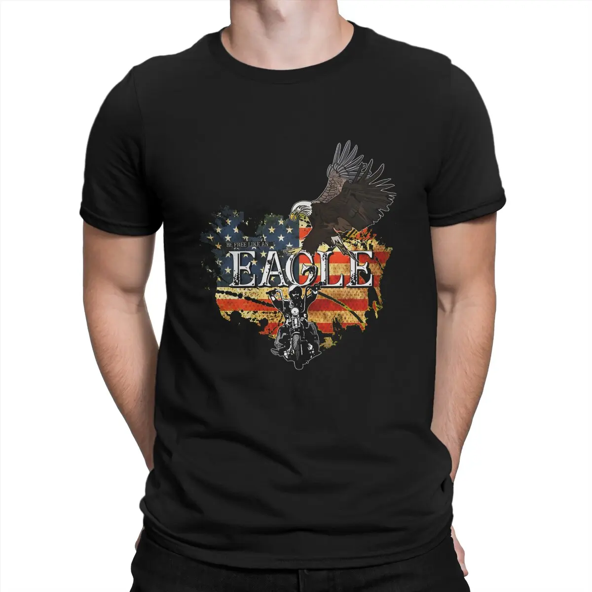 Creative Eagle Biker Free Like An Eagle T-Shirt Men Round Collar 100% Cotton Eagle Motorcycle Short Sleeve Tees Party Clothing