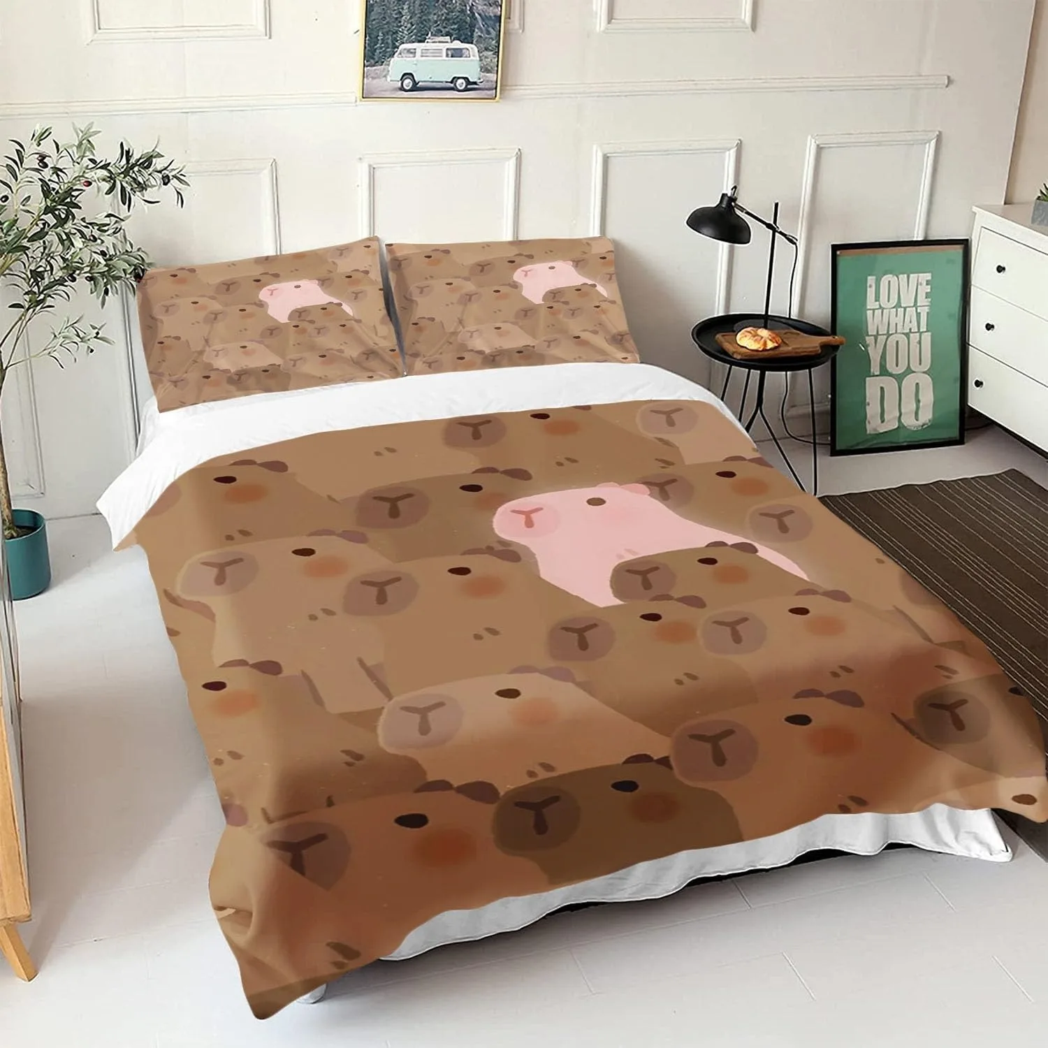 3-2 Cute Cartoon Bedding set 3D Printed Capybara duvet cover Bedding Set Soft King Full Size Bedding Set For Girls Boys