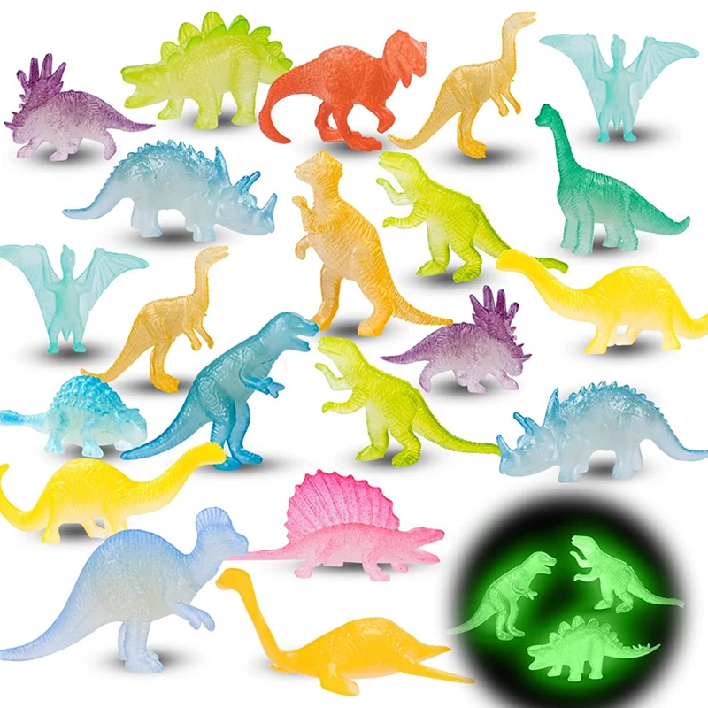 12PCS Glow in Dark Mini Dinosaur Figures Small Luminous Toys Birthday Party Favors Stocking Stuffers Kids Classroom Prizes