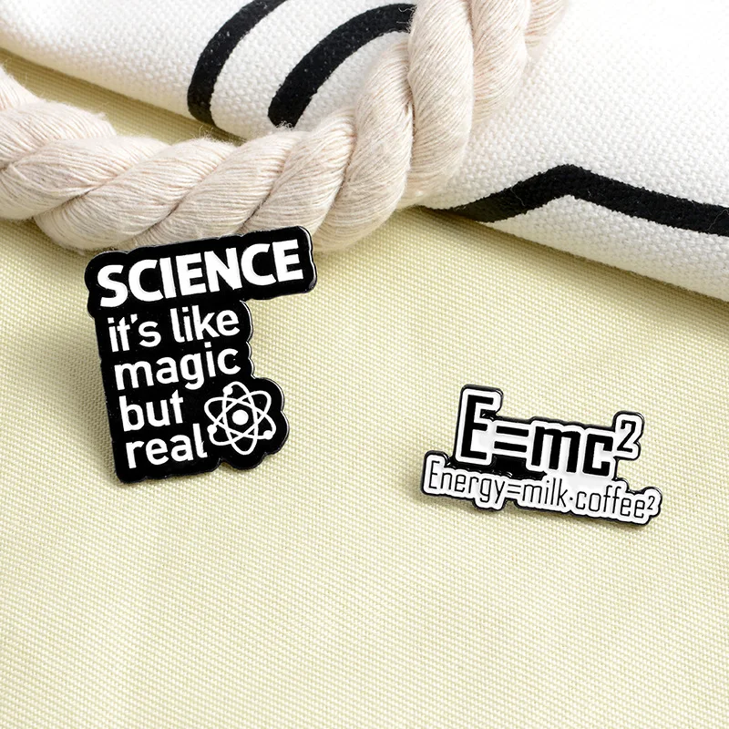 Classic Letter Brooch Physics Math Chemistry Molecule Wifi Needs Energy Relax Game Console Doctor MAYBE Formula PS Pins Jewelry