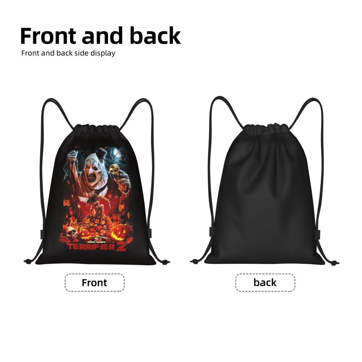 Custom Terrifiers Halloween Horror Movie Drawstring Bags for Shopping Yoga Backpacks Men Women Sports Gym Sackpack