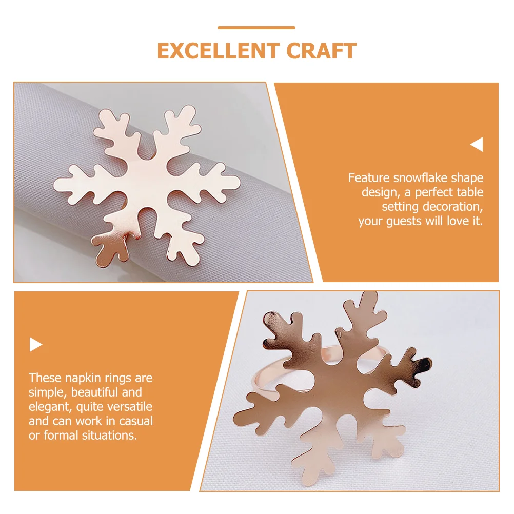 6 Pcs Napkin Buckle Rose Gold Rings Modern Style Holder Buckles Christmas Farmhouse Metal Snowflake Elegant