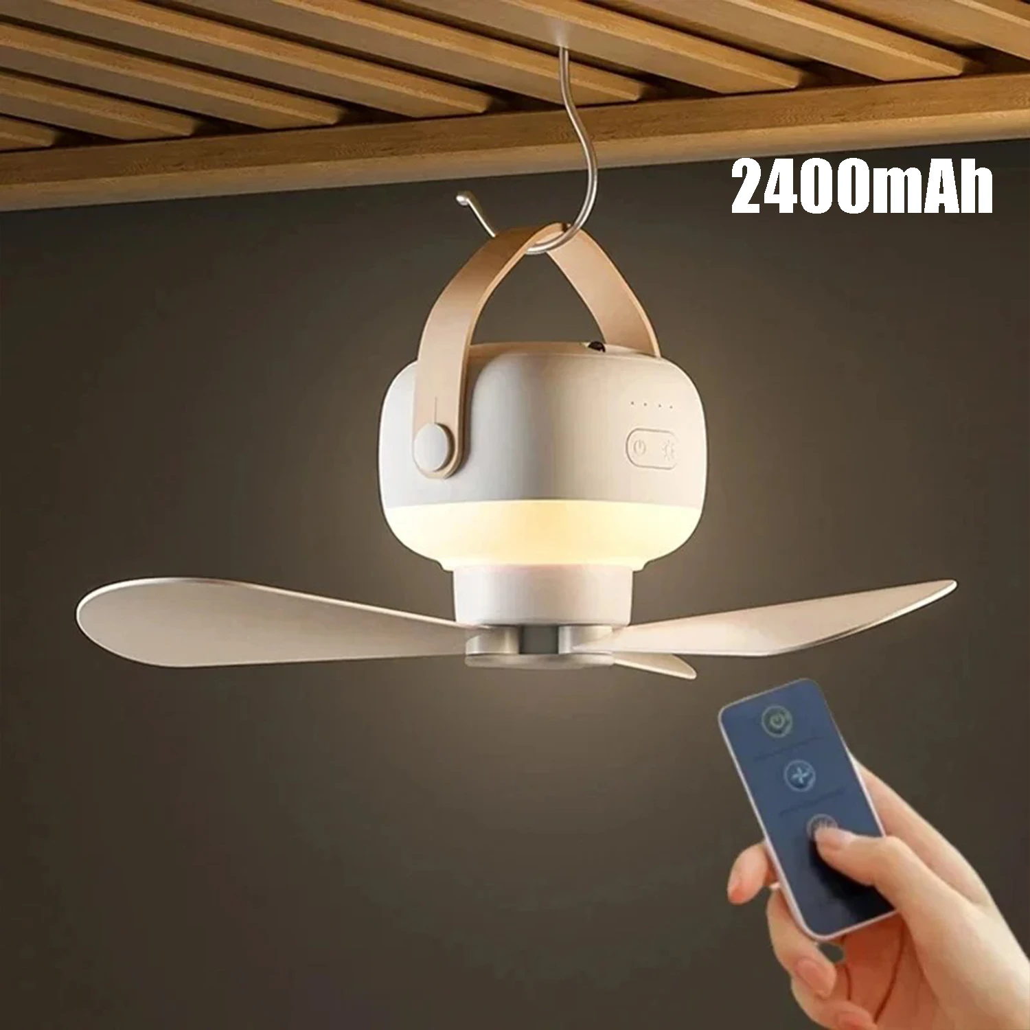 Portable Ceiling Fans 2400mAh Outdoor Camping Fan Tent Ventilator Cooler Rechargeable Electric Fan Remote Control LED Lighting