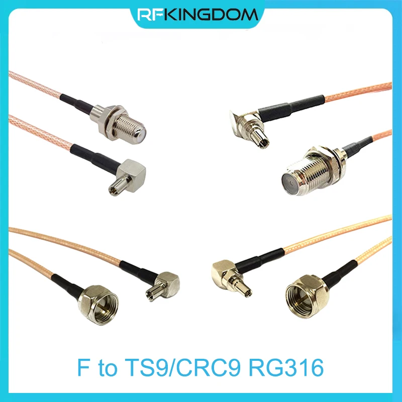 6'' 15cm RG316 F Type Male Female to TS9 CRC9 90 Degree RF Coaxial Cable for 2G 3G 4G Antenna Router TV HDTV DVB-T DVB-T2