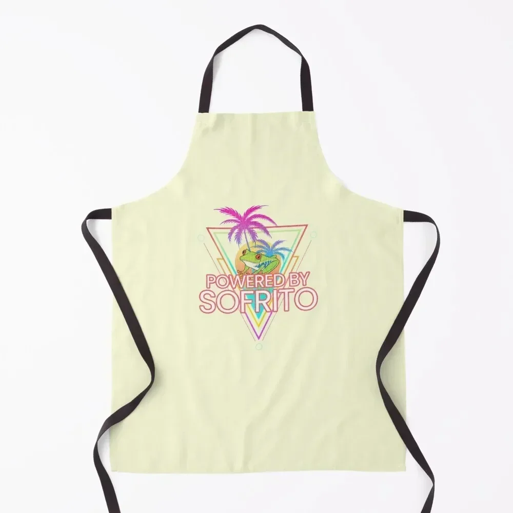 

Funny Puerto Rico Retro Sunset Powered By Sofrito Apron Restaurant cooks clothes Kitchen For Man kindergarten teacher Apron