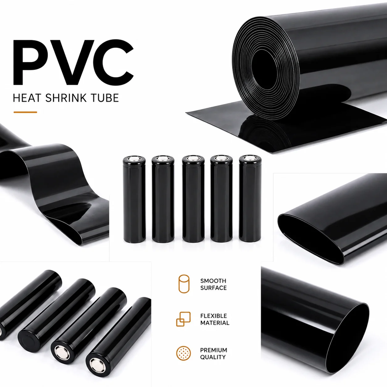 2/5/10M Black PVC Heat Shrink Tubing Width30-300mm18650 battery packaging is soft and resistant to bending Waterproof protection