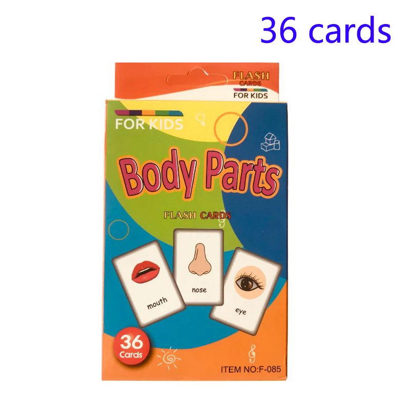 36pcs Children Cognition Cards Body Parts Animal Fruits Double Side Flashcards Montessori Baby Kids Early Educational Toys Gifts