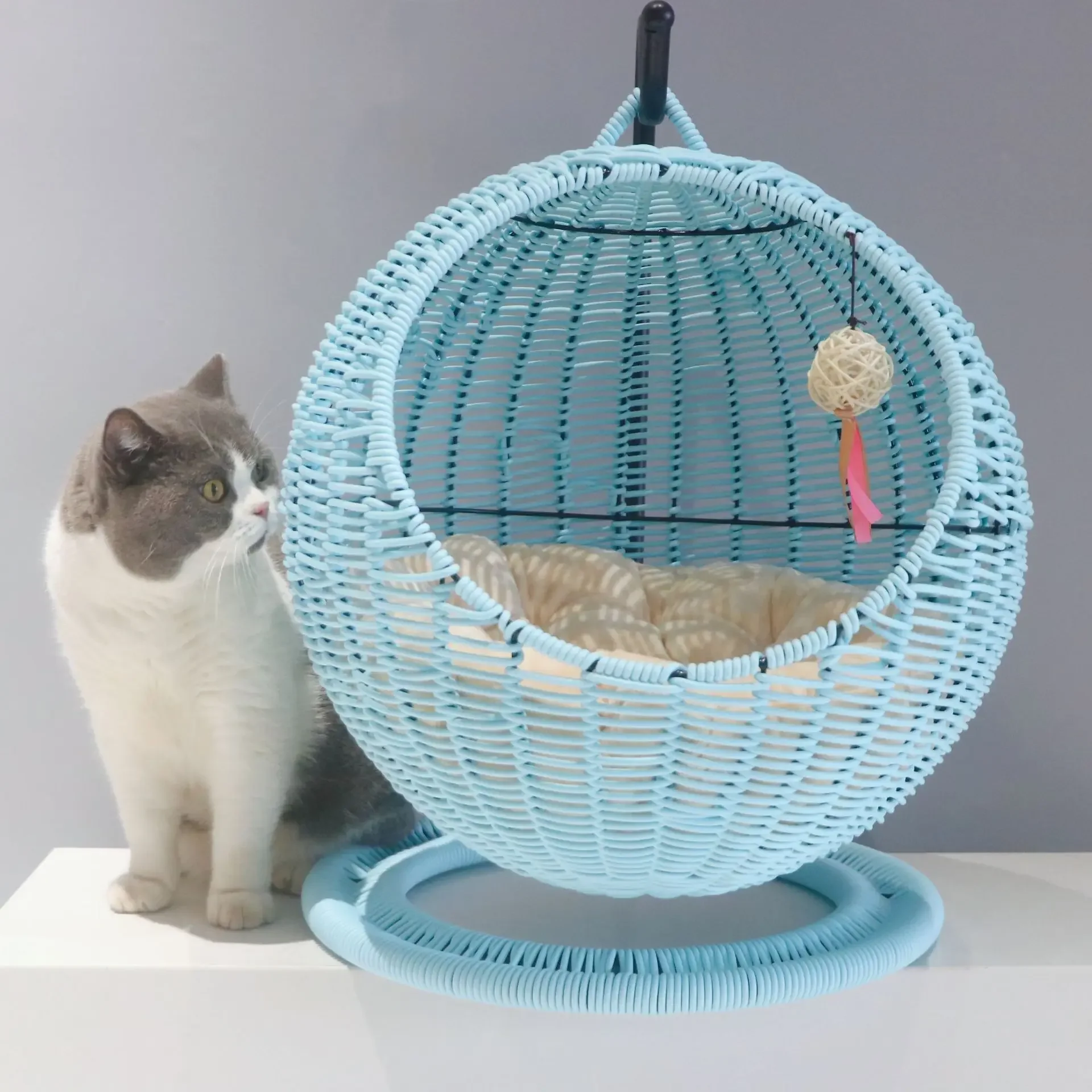 Internet celebrity semi-enclosed pet hammock cat nest cat cage round cat hanging bed basket rattan summerhammock