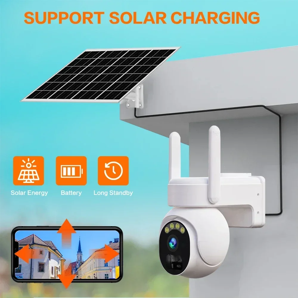 5MP PTZ IP WiFi Camera Solar Power Low Comsunption Panel Built-in Battery Surveillance Cameras PIR Human Detection Outdoor IP66