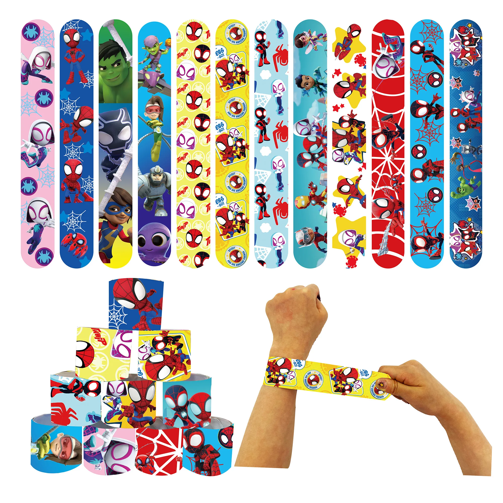 Spidey Birthday Party Favors Gift Bag Fillers Spiderman Cake Topper Balloon Stamps Slap Bracelets Stickers Party Decorations