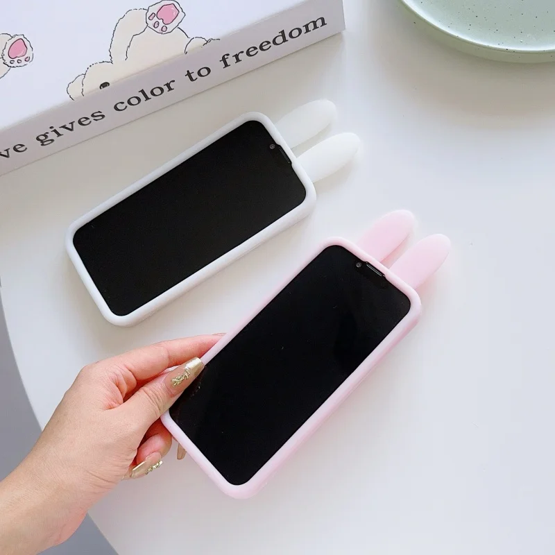 Luksusowe, urocze, różowo-białe silikonowe etui na telefon z Miffy dla iPhone 12 13 14 15 16 17 Pro Max, zabawne, kreskówkowe etui z Miffy z długimi uszami. — zdjęcie produktu 6