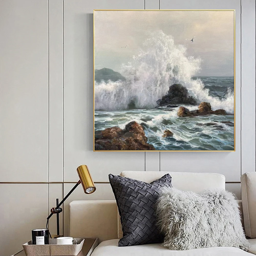 

High Quality Handmade Oil Painting Canvas Wall Art Decoration Sea Wave Majestic Landscape for Home Living Room Office Decor