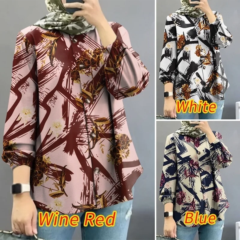 

Malay 2025 New Women's Muslim Floral Shirt with Fashionable Bubble Sleeves Robe Abaya Ramadan Dubai Luxury Islam Elegant