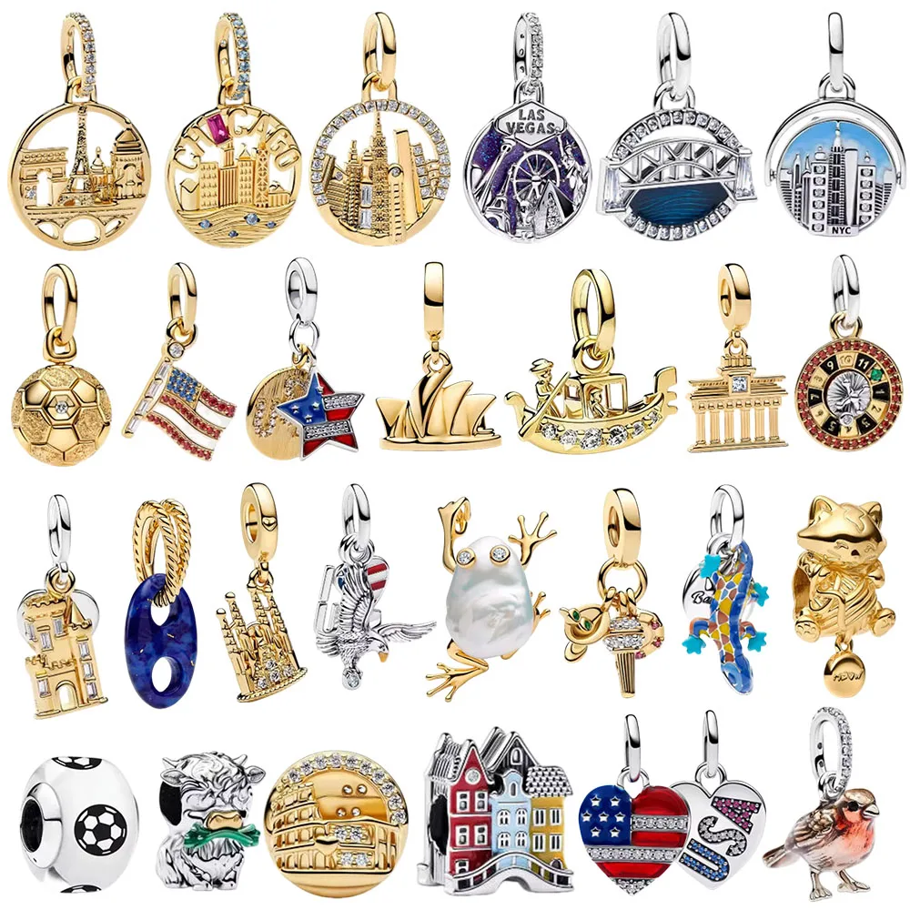 New s925 Silver Roadside Building Cat Blue Summer Series Fashion Pendant Beads Suitable for DIY Jewelry