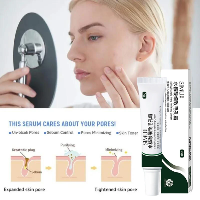 Salicylic Acid Pores Shrink Refining Cream Treatments Large Open Pore Remove Black Dots Blackhead Acne Marks Face Skin Products