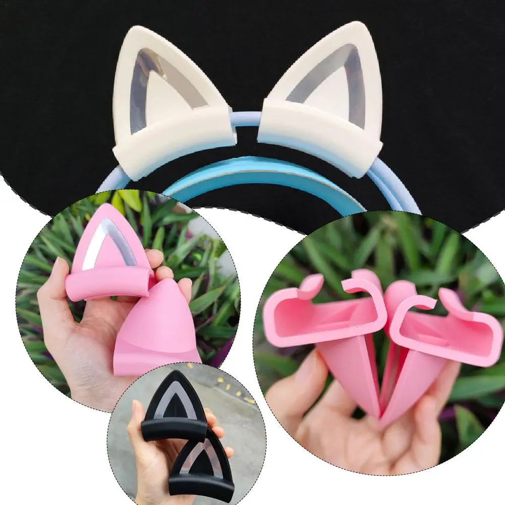 Pink Silicone cat ears for headphones black wireless wired headset gamer cute ears lovely Head Mounted Headphone  accessories