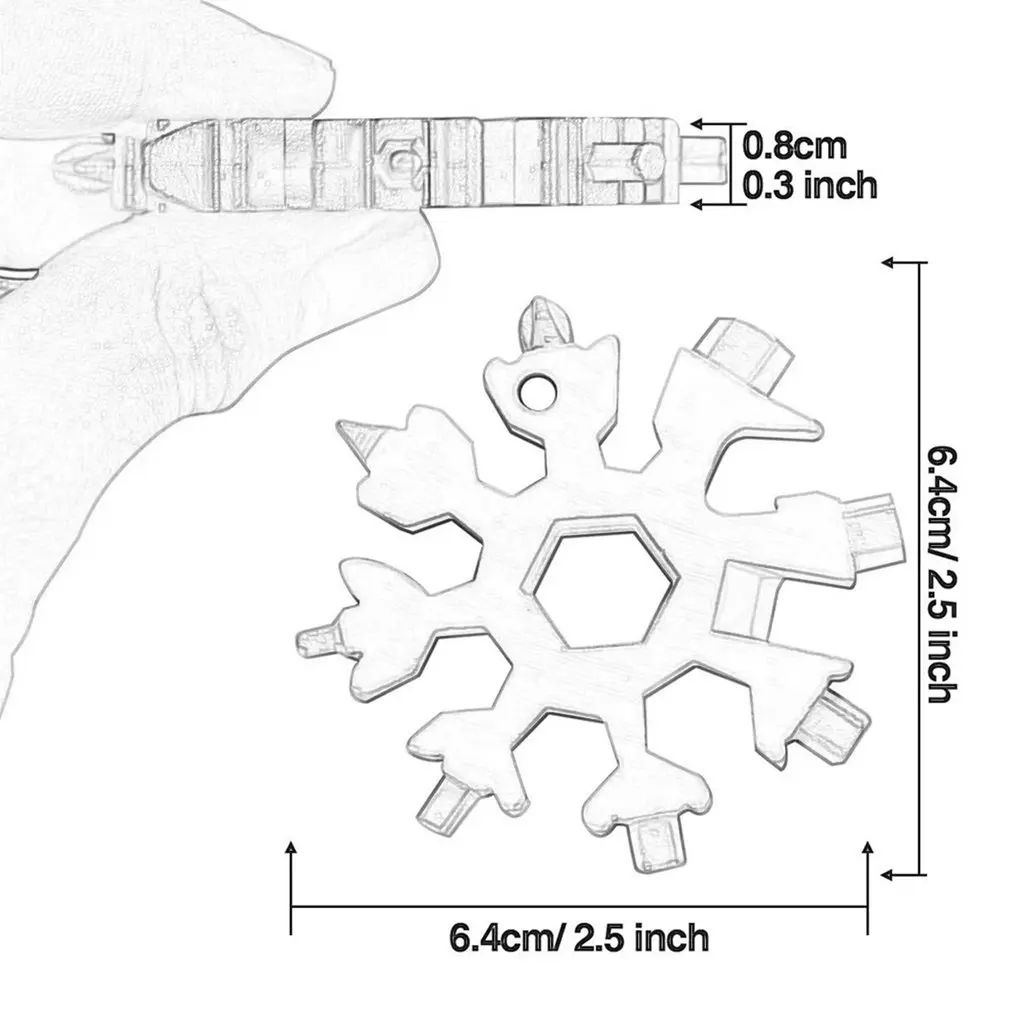 Multi Pocket Tool 18 in 1 Snowflake Keyring Key Ring Spanner Hex Wrench Multifunction Wrench Tools with Storage Box Hand Tools