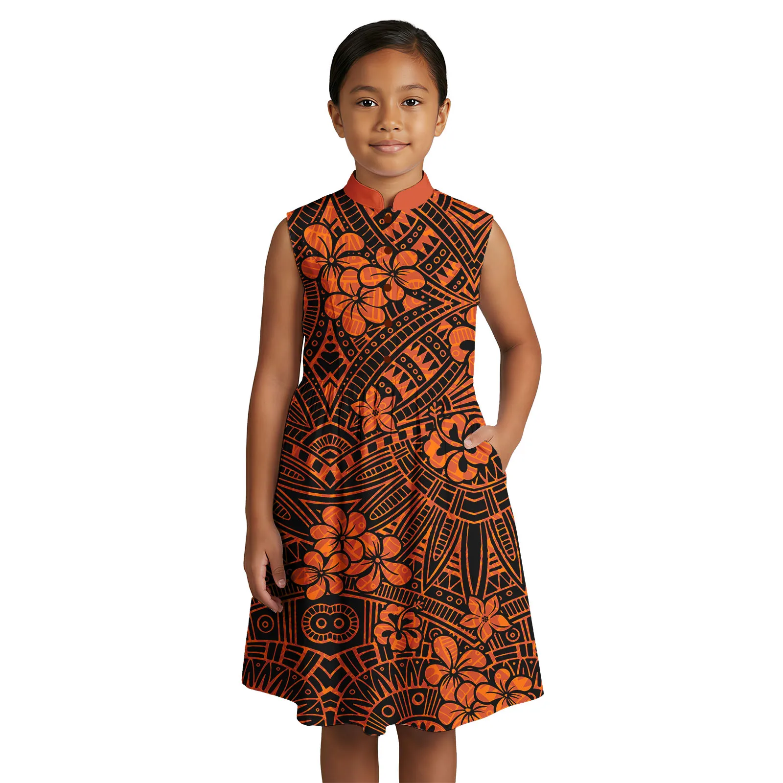 Tribal Design Custom Image Clothes Polynesian Sweet Party Dress Hawaiian Island Children Wear Oversize Samoan Dresses for Girls
