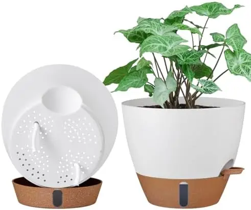 

2 Pack 10' Self-Watering Plant Pots with Drainage, White