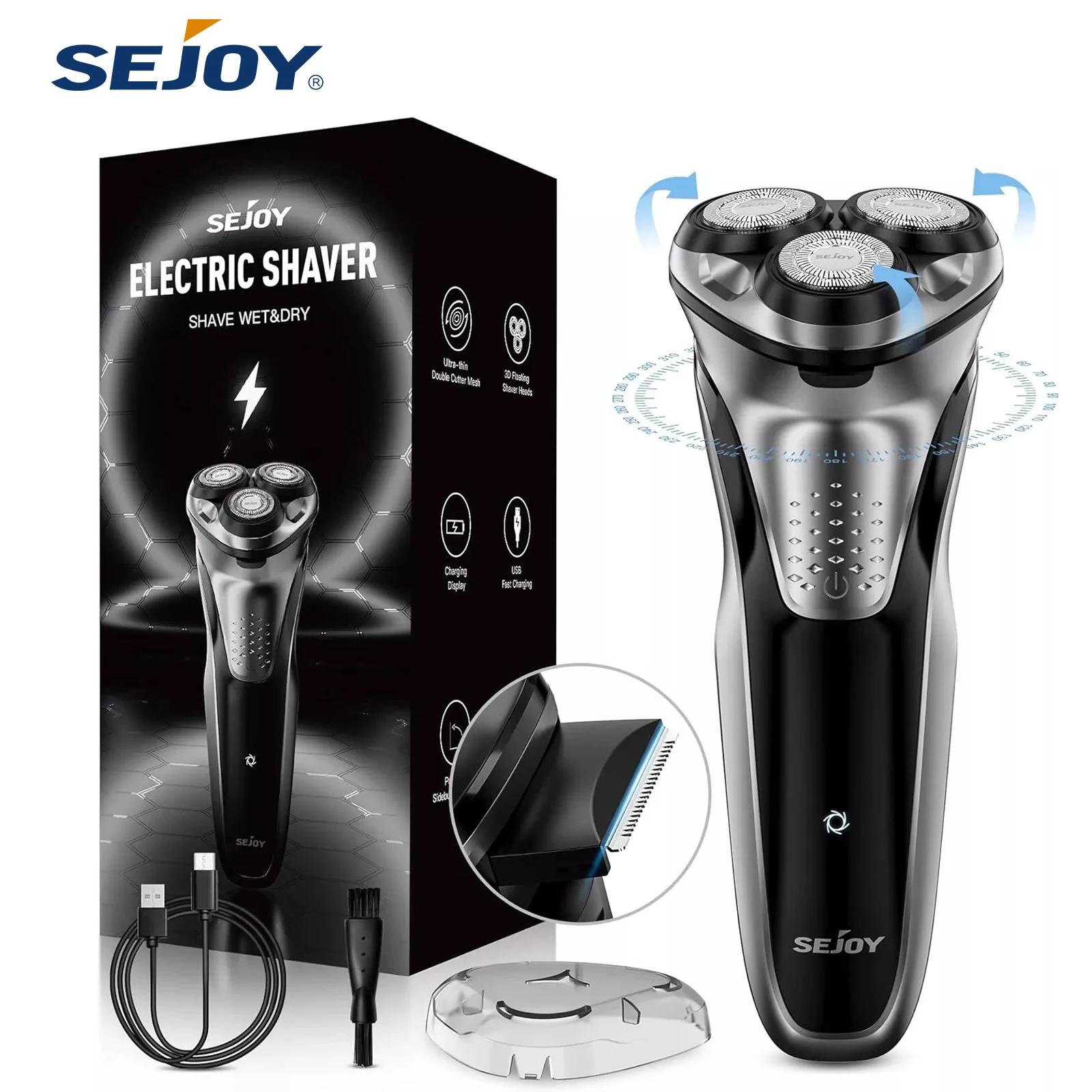 Sejoy Electric Razor for Men’s Electric Shavers Rotary Waterproof Rechargeable Electric Shaver Cordless