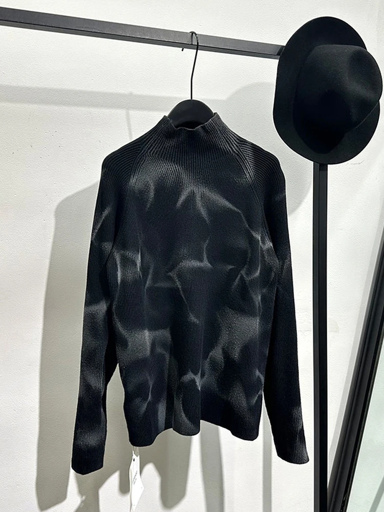 

Slim Fit Crew Ne Pullover Sweater Polyester Fiber Spray Paint Design Retro Sle Winter Faionable Inner Wear for Men