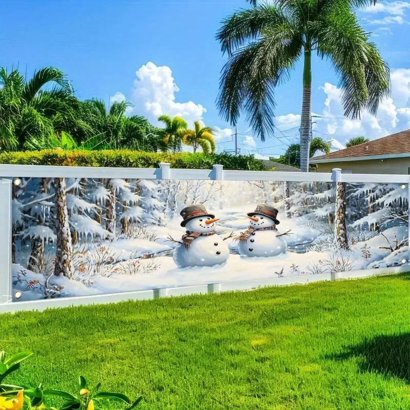 1 Happy Winter Snowman Snowflake Banner - Durable Polyester Outdoor/Interior Decor with Snowman, Bird and Snowflake Designs