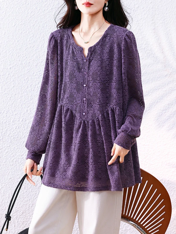Spring 2025 plus Size Women's Faionable Versatile Belly Cover Slimming Collar Embroidered irt Ele Small Top