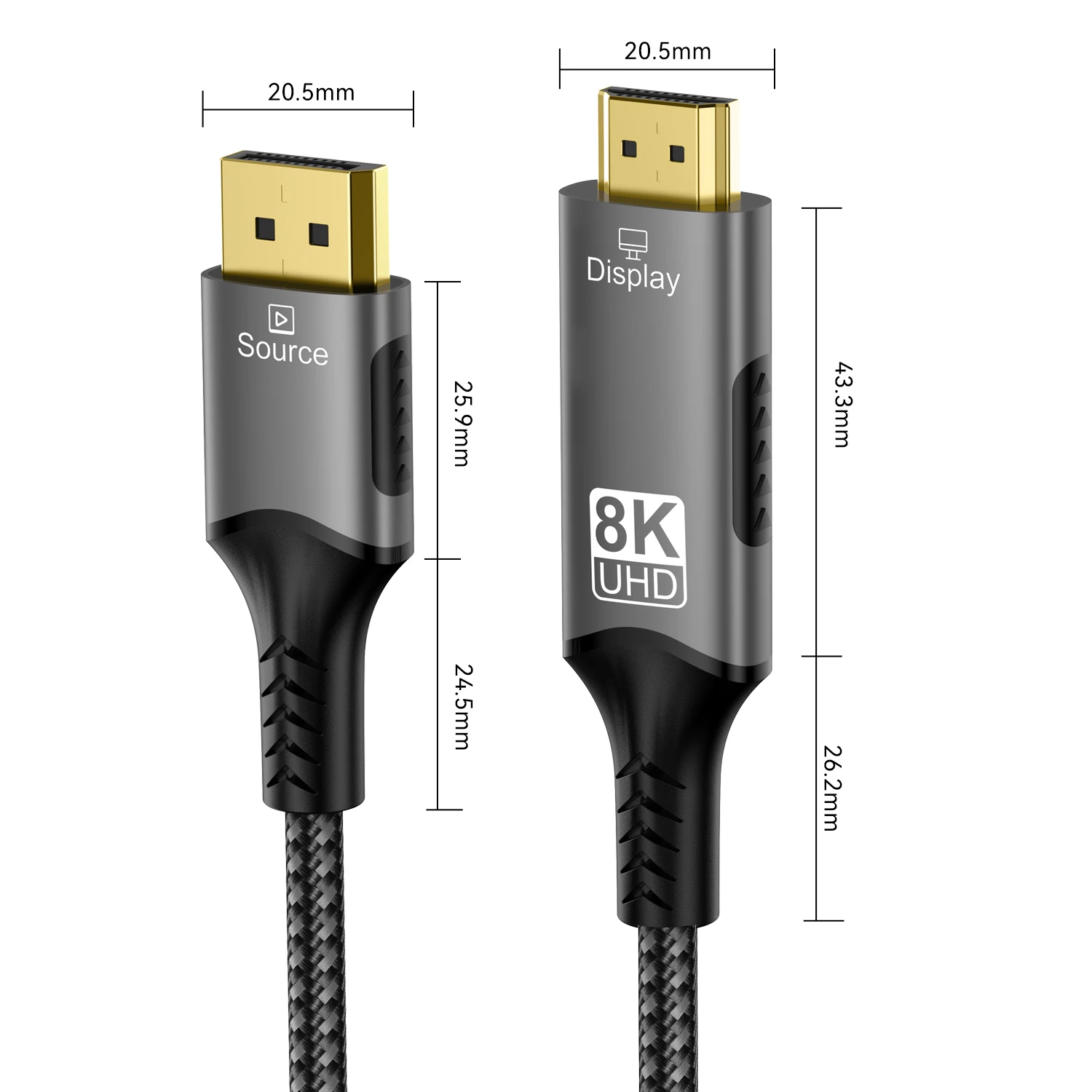 8K DP to HDMI 2.1 Cables Audio Video Converter Unidirectional Adapter 8K@60Hz 4k@120Hz For HDTV Projector laptop Monitor