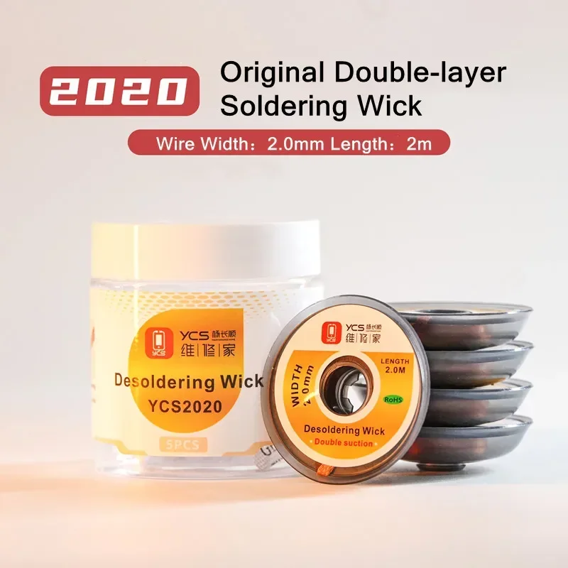 Ycs 2020 5 peças pavio de solda de camada dupla para solda pcb bga baixo resíduo calor condutor desoldering trança fio de remoção de estanho