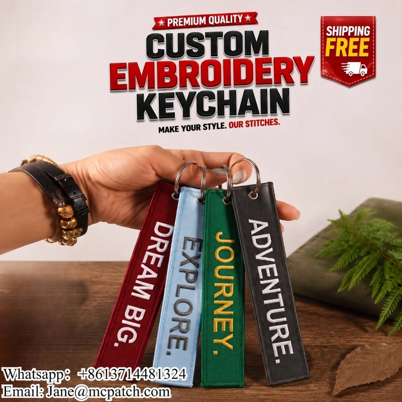 Custom Embroidery Keychain MOQ 50PCS Personalized Woven Keyring Custom Logo Fabric Keychain Wholesale Anime Embroidery Key Tags