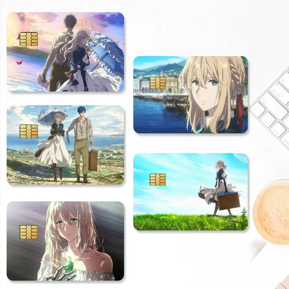 Anime Violet Evergarden Credit Card Stickers Skin for Bank Debit Decorative Protection 4PCS Anti-scratch Waterproof