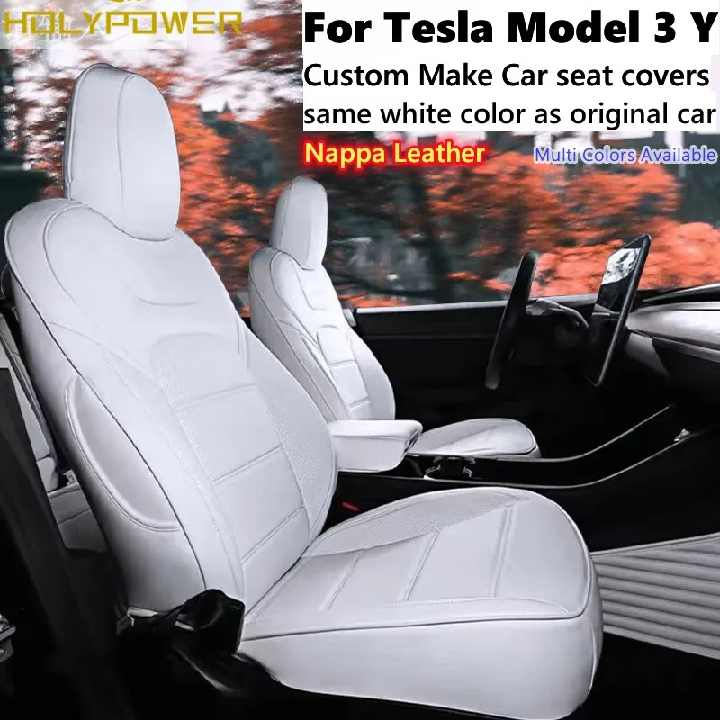 For Tesla Model 3 Y 2017-2024   Nappa Leather Seat Covers Full Surround Factory Wholesale Price White Car Interior Accessories