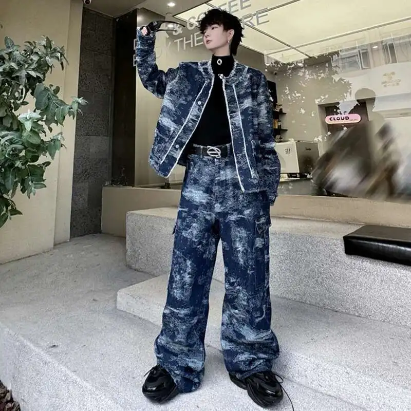 LUZHEN 2025 Spring Long Sleeve Jacket Sets Burr Design Fashion Personalized Street Baggy Straight Pants Casual Two Piece LZ4933