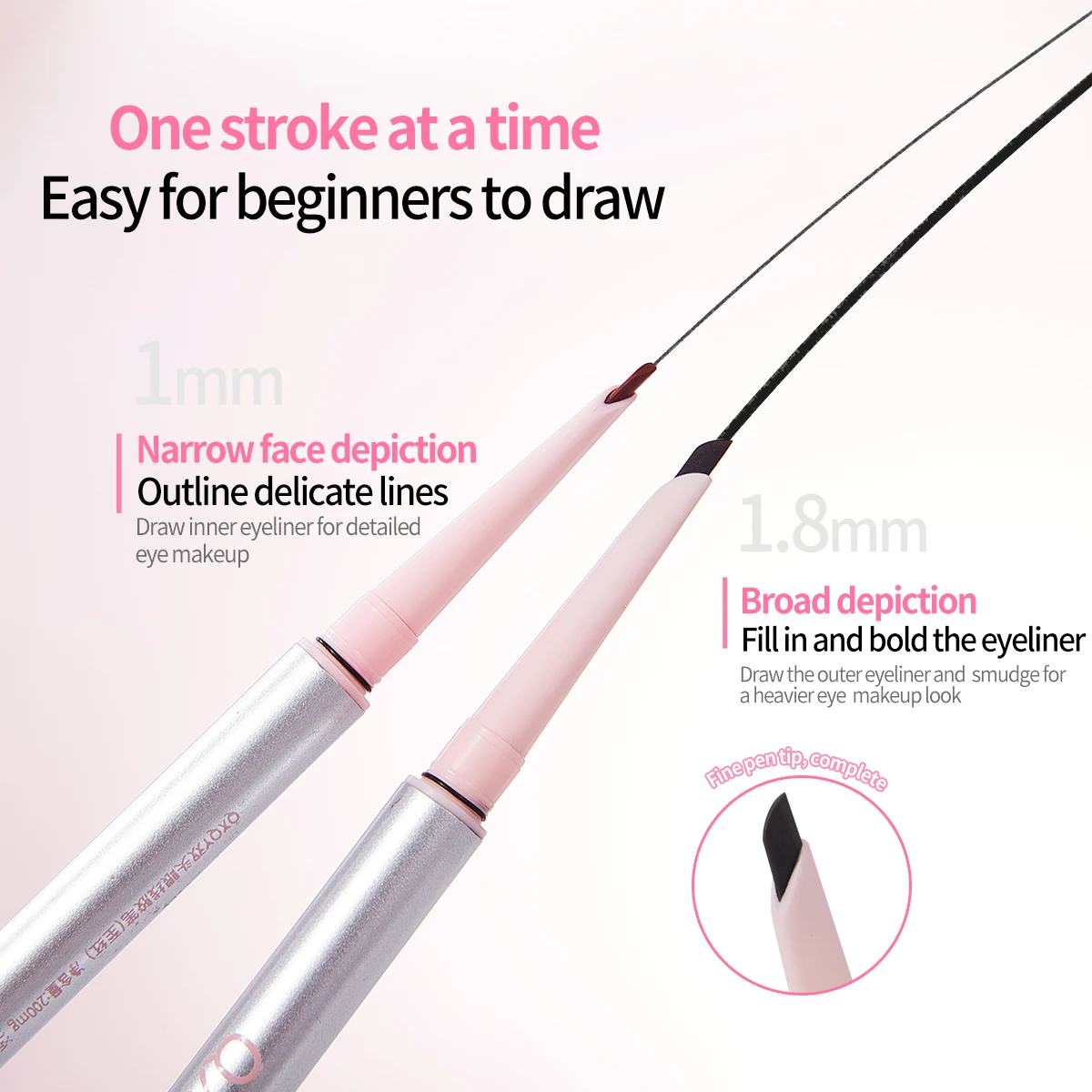 QXQY قلم تحديد العيون الجل الحريري الناعم 1 مم طرف رفيع مزدوج الأطراف مع فرشاة مزج مقاومة للماء وعين مكياج طويلة الأمد #2