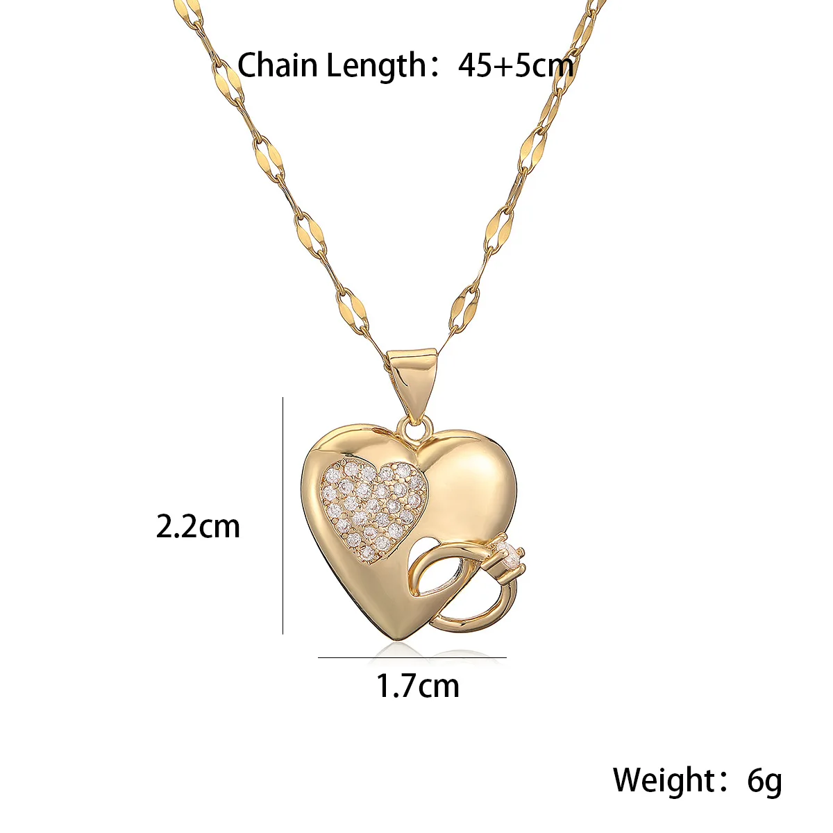 NEWBUY Trendy Gold Color Unique Design CZ Heart Ring Pendant Necklace For Women Birthday Gift