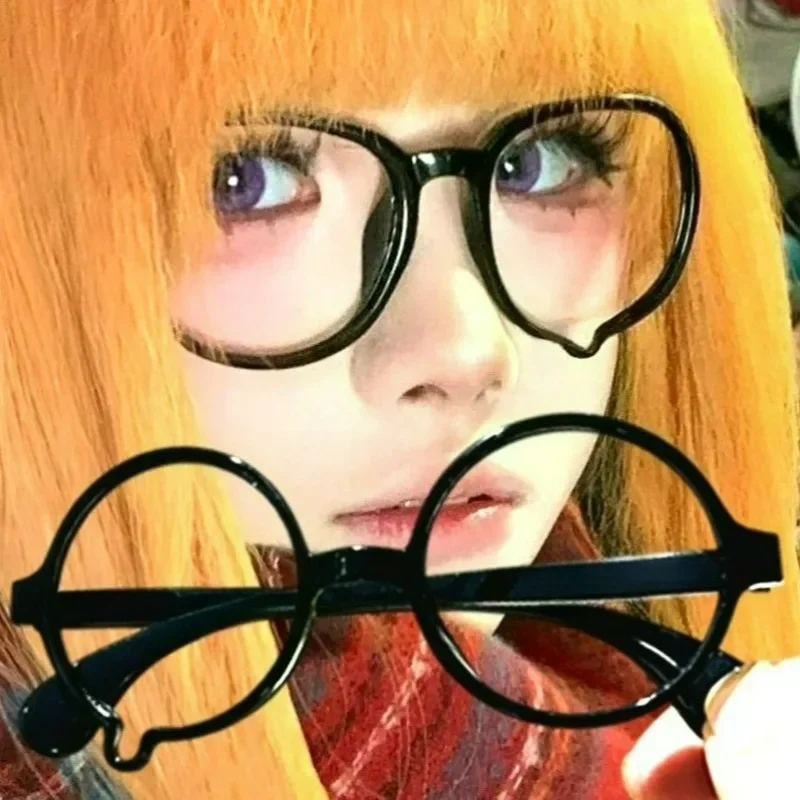 

1/2Pcs New Teardrop Cosplay Round Glasses Frame for Women Men Japanese Black Large Lensless Costume Cosplay Eyewears Frame